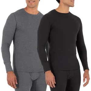Men's 2-Pack Recycled Waffle Thermal Underwear Crew Top, Black/Greystone Heat... - Picture 1 of 5