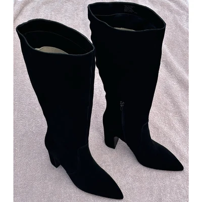 Steve Madden Evey Black Suede Knee High Heeled Boots Womens 7.5M Wide Calf New - Image 1 of 4