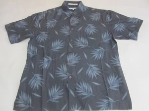 Vintage Perry Ellis Tropical Leaf Print Silk-Blend Summer Shirt (Blue | Medium) - Picture 1 of 17