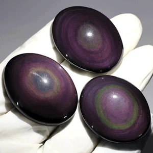 Lot 3 Pcs Natural Rainbow Obsidian Hi-Quality 35mm-38mm Oval Cabochon Gemstones - Picture 1 of 11