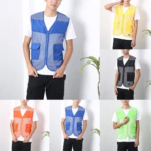 2023 New Vest Mesh Sleeveless Hiking Tops Multi-Pocket Outdoor - Picture 1 of 22