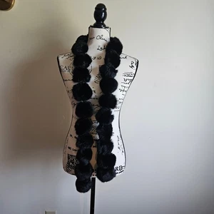 Black Rabbit Fur PomPom Scarf - Gorgeous - Picture 1 of 3