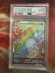 PSA 10 GEM MINT Pokemon Champion Path Secret Rare Rainbow Charizard VMAX 074/073 - Picture 1 of 3