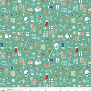 COZY CHRISTMAS IN TEAL BY LORI HOLT RILEY BLAKE 1930s REPRO RETRO FABRIC HY - Picture 1 of 1