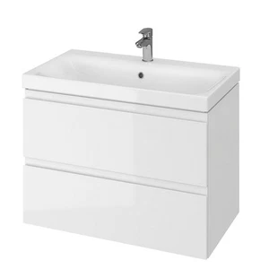 Badmöbel Set Waschbecken mit Unterschrank Waschtisch, 2-Schubladen MODUO 80 Weiß - Bild 1 von 7