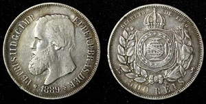 BRAZIL Pedro II Silver 1889 500 Reis Last year Mintage-277.833 KM# 480 (27 507) - Picture 1 of 3