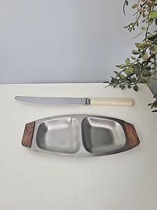 Small Condiment Pickles Retro Royal Crofe Stainless Steel Tray  Timber Handles - Imagen 1 de 9