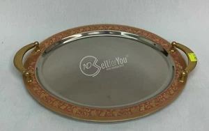 VASSOIO IN ACCIAIO OVALE CON MANICI COLORE ARGENTO ROSA/ROSSO CHIARO 42X31X1 CM - Foto 1 di 3