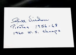 BILL VIRDON added "1960 WS CHAMPS PIRATES" SIGNED AUTOGRAPHED INDEX CARD 3X5 - Picture 1 of 1