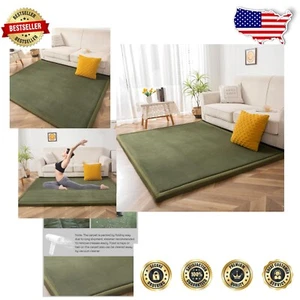 Handmade Olive Green Coral Velvet Area Rug - Non-Slip 59"x78" Living Room Carpet - Picture 1 of 10