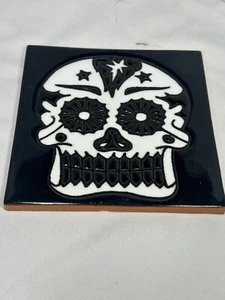 black & white sugar skull 6 inch tile home decor - Picture 1 of 5