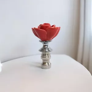 One of Beautiful Rose Porcelain Lamp shade finials Harp Toppers with Silver Base - Picture 1 of 4