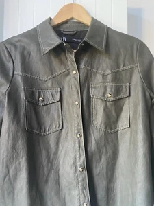 Zara Brown Faux Leather Shirt - Medium - Picture 1 of 6