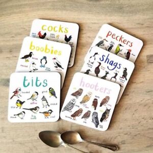 Set of 6 Bird Pun Coasters Funny Coasters for Drinks Kitchen Bar Decor Gift✔