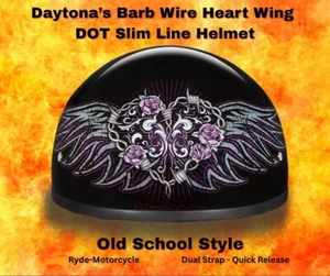 Daytona DOT Slim Line Women Motorcycle Half Helmet Barb Wire Heart Wing D6-BWH - Picture 1 of 9