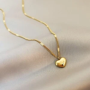 18K Gold Plated 316L Stainless Steel Love Heart Pendant Necklace for Women Gift - Picture 1 of 8