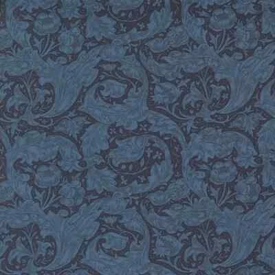 Blue Floral, Leaf Swirls, Navy Blue Fabric, Morris Manor Twilight, Moda, 8394-14 - Image 1 of 2
