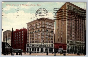 Postal antigua de 1911 Corner of Griswold and Michigan, Detroit, Michigan - Imagen 1 de 2