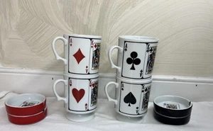 Playing Cards Footed Pedestal stackable 8oz Cup/Mug w/Saucer/Ashtray|Japan Made - Picture 1 of 24