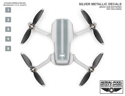 DJI Mavic Mini / Mini 2 Racing Stripes + Battery Decals Number #1-5 Sticker Skin - Image 1 of 4