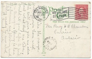 The Orange Groves Los Angeles California CA CURRIE'S CROSSING Ont. 1919 Cancel - Picture 1 of 2