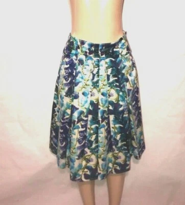 NY COLLECTION  BRAND BLUE FLORAL PLEATED FULL SIDE ZIP FULLY LINED SKIRT SIZE 8 - Image 1 of 3
