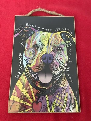 “Beware of Pit Bulls They Will Steal Your Heart” Sign Wall Art Decor 7"x10.5" US - Image 1 of 4