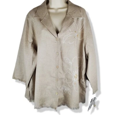 Requirements Woman Linen Bohemian Embroidered Beaded Button Blouse Shirt 3XL NWT - Image 1 of 4