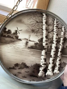 Cocktail Windmill Porcelain Dutch Tray Metal Trim 12” W Signed & #5042 Vintage - Picture 1 of 12