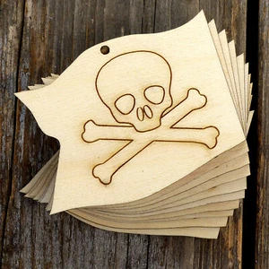 10x Holz Piraten Flagge Basteln Formen 3mm Sperrholz Totenkopf Kreuz Knochen Kostüm - Bild 1 von 4