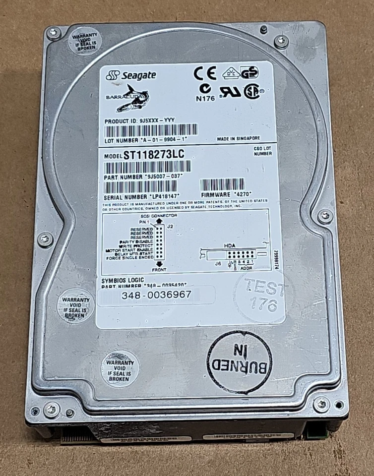 SEAGATE ST118273LC 18GB ULTRA 2 WIDE SCSI HARD DRIVE - 7,200 RPM - Image 1 of 4