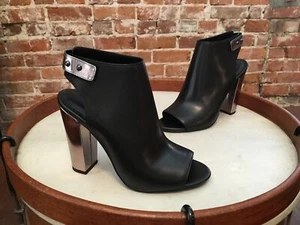 H by Halston Black Leather Natalie Peep-toe Heel Ankle Bootie NEW - Picture 1 of 4