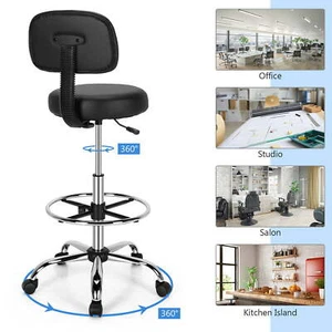 Tall Office Drafting Chair Adjustable Height Foot Ring Armrests Swivel Rolling - Picture 1 of 10