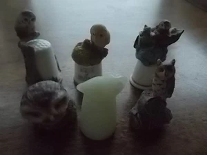 Collection 6 Vintage Pottery Ceramic & 1 Glass OWL Thimbles bird designs MINT - Picture 1 of 1