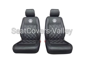 VW Transporter T5 T6 Front row (1+1) 2x Single Leatherette Seat Covers VW Logos - Picture 1 of 3