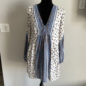 FREE PEOPLE Rain Or Shine Lace Up Peasant Boho Balloon Sleeve Dress Size S - Picture 1 of 12