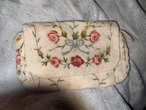Vintage Blumen Perlen Handtasche Tasche Clutch, Made In France, Grande Maison de Blanc - Bild 1 von 11