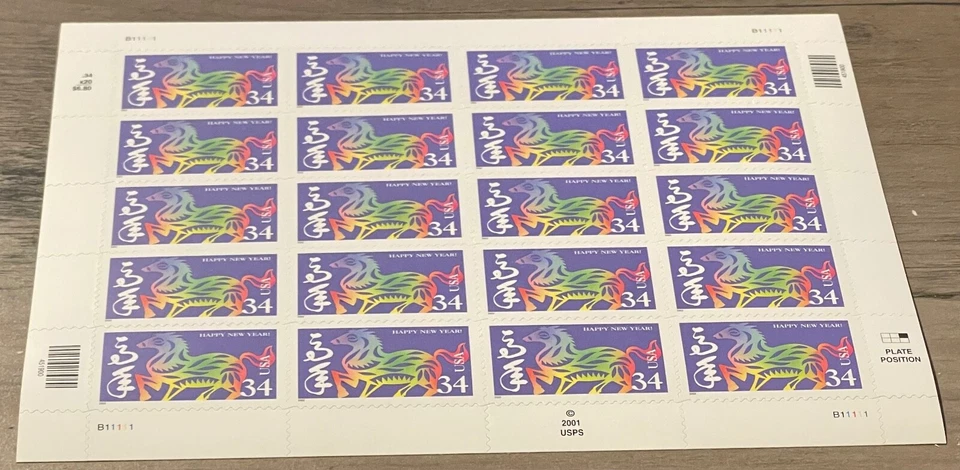 HAPPY NEW YEARS The Horse 20 Stamp 34c Self Adhesive Stamp Souvenir 2001 USPS - Image 1 of 1
