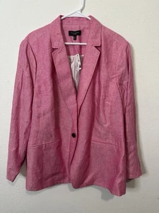 Talbots Pink Textured One Button Blazer Linen Work Jacket Size 22W Petite $189 - Picture 1 of 7