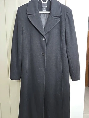 Gabardina para mujer talla 10 bolsillos de lana/nylon/cachemira negra Foto 1 de 4