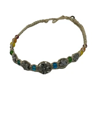 Pulsera de Cáñamo Arco Iris Floral Playa Núcleo Vacaciones Hecha a Mano Moda Joyería 9" Foto 1 de 4