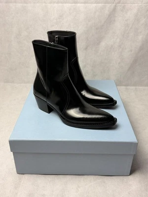 Botines occidentales de cuero cepillado Prada talla UE 36 / US 6 negros nuevos Foto 1 de 4