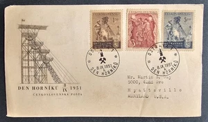 1951 Czechoslovakia Miners Day FDC 3 stamps cd Ostrava-Hyattsville - Picture 1 of 2