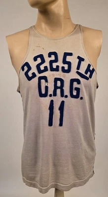 VINTAGE 1940’S GRAY RAYON KNIT BASKETBALL JERSEY W APPLIED FELT LETTERS + NUMBER - Image 1 of 4