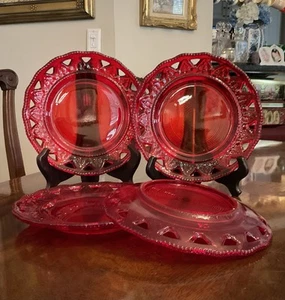 Set (4) William Sonoma Ruby Red Glass Salad Dessert Plates Portugal 7.5 - Picture 1 of 10