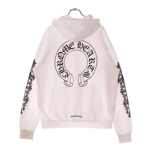 Felpa con cappuccio pullover croce floreale ferro di cavallo posteriore CHROME HEARTS WTSHRT PLVR bianca usata
