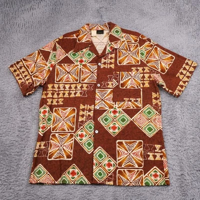 Camisa hawaiana vintage Sears para hombre grande de tela de corteza cuello lazo hecha en California Foto 1 de 4