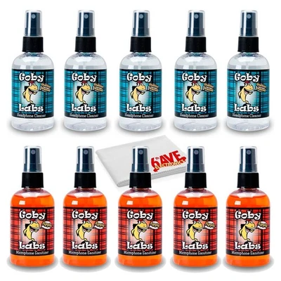 Paquete de 10 auriculares y micrófono Goby Labs spray desinfectante con paño de limpieza Foto 1 de 2