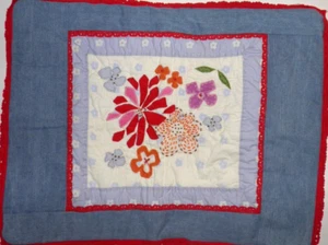 DYR (Do Your Room) Set of 2, Standard Pillow Shams Floral Blue Jean w/ Red Trim - Picture 1 of 5