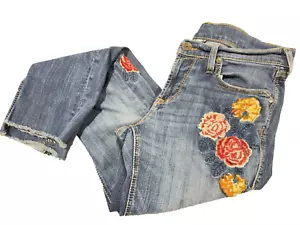 ARIAT 29R Boyfriend Jeans Distressed Embroidered Floral Flowers - Picture 1 of 11